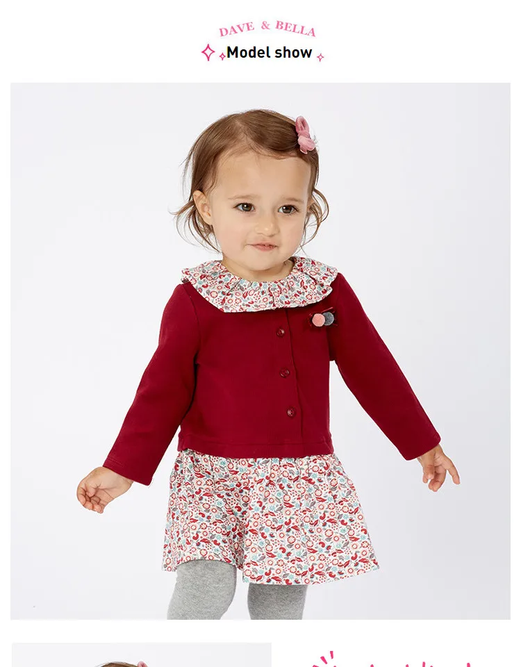 Dave bella/DBM10854; милое осеннее платье принцессы с цветочным рисунком для маленьких девочек; детское модное праздничное платье; одежда в стиле «лолита» для маленьких детей