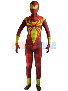

New Iron Spiderman Costume Hot Sale Halloween Fullbody Spandex Iron Spider-Man Armor Costumes Show Zentai Suit Free Shipping
