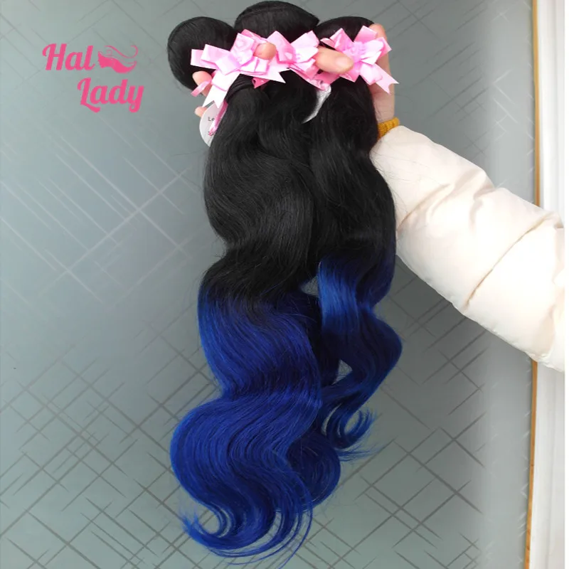 

7A Purple Human Hair Body Wave 3 Pcs/Lot 2 Two Tone Ombre Color 1B/27 Brown Blue Purple Brazilian 100% Human Hair Extensions