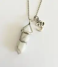 Vintage Silver Ohm Om Charms White stone Natural Stone Bullet Necklace Choker Statement Necklace Pendant Jewelry