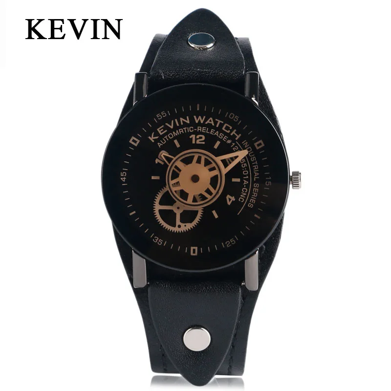 

KEVIN Watch Quartz Analog with Black/Brown Leather Strap Pin Buckle Round Special Dial Fashion Wrist Watch Gifts for Men Women
