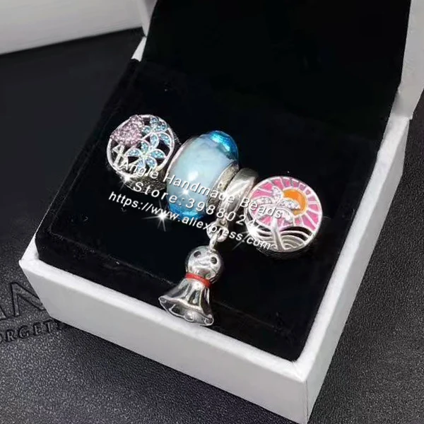 

4pcs Fashion S925 Silver Palm Trees Cz Puppets Dangle Charms Beads Jewelry Set Fit Bracelet Necklaces Jewelry Making Woman Gift