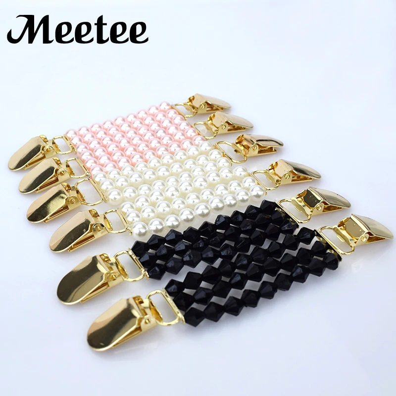 

2Pcs Rhinestone Pearl Decorative Buttons Duck Clips Shawl Blouse Bead Buckles Flexible Sweater Cardigan Collar Clothing Decor