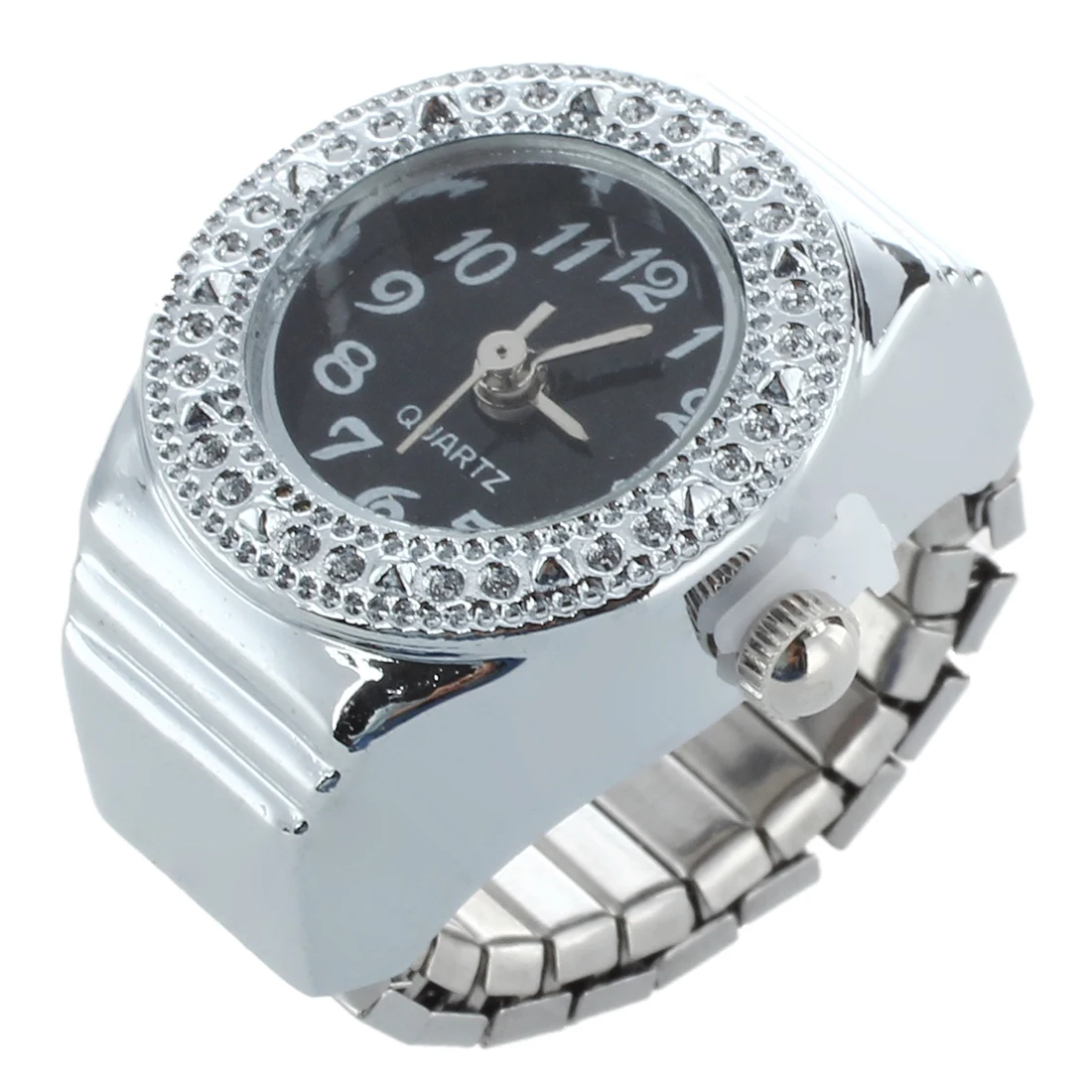 

Crystal ring clock quartz ring alloy Unisex Black Watch