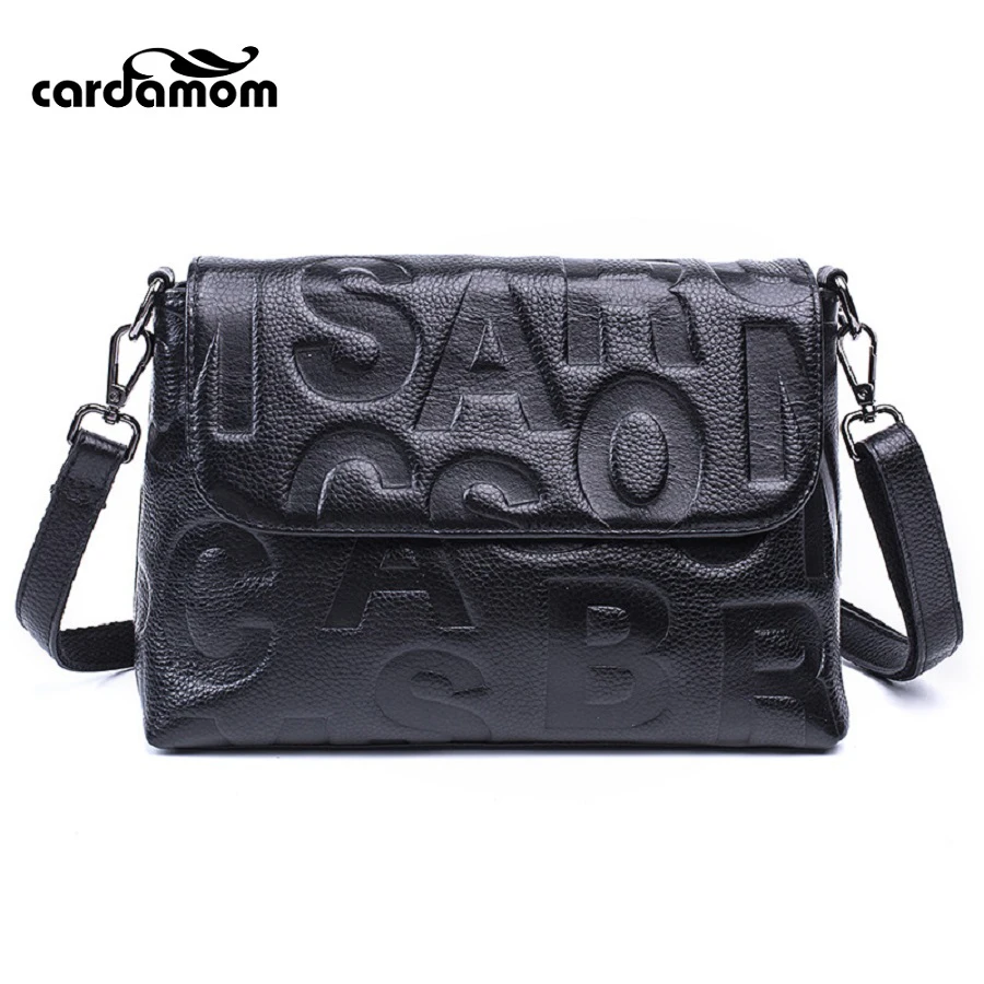 

Cardamom Women Shoulder Bags Genuine Leather Fashion Letter Embossing Process Soft Solid Colors Single Shoulder Ladies