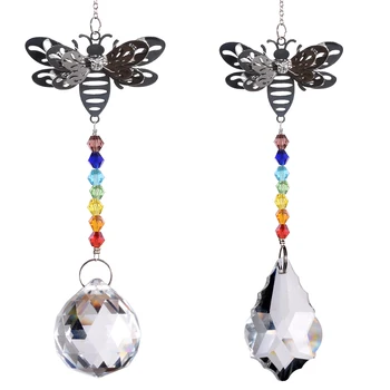 

Ship From UK 3D Metal Bee Window Hanging Animal Chandelier Prisms Chakra Beads Suncatcher Handcrafted Crystal Ball Pendant