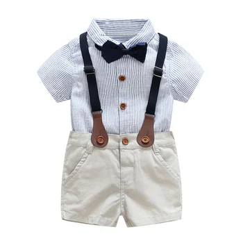 

Gentleman Baby Boy Clothing Sets baby clothes formal boy's costume Suits short Sleeve Kids Sets striped shirts+shorts +bow tie