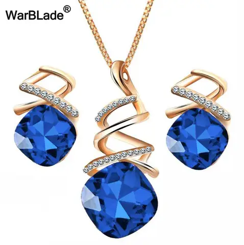 10set New Fashion Austrian Crystal Necklace Jewelry Sets Waterdrop Necklace Stud Earring Set For Women Bridal Wedding