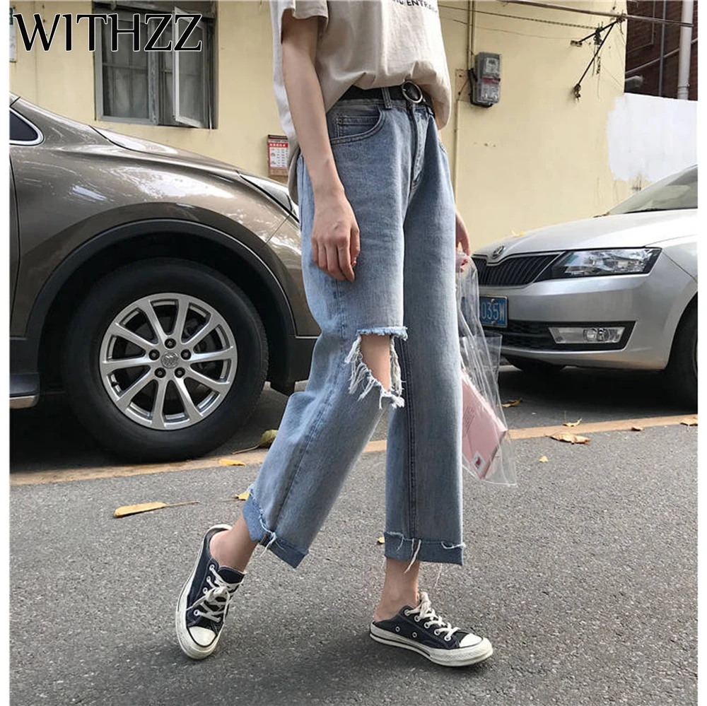 WITHZZ новое поступление 2XL рваные джинсы женские свободные джинсы, женские брюки бриджи комбинезоны винтажные женские рваные брюки больших размеров