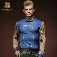FANZHUAN Featured Brands Clothing Men Shirt Vintage Pattern Printed Dress Shirt Men Long Sleeve Casual Shirt Male Hawaii Shirt