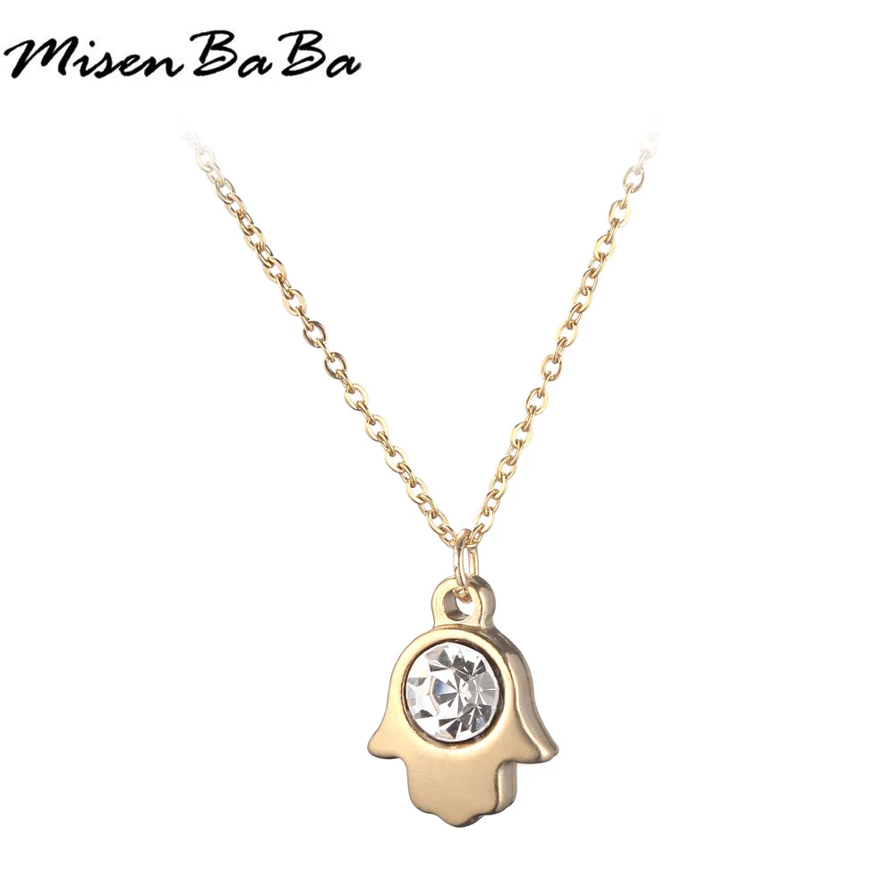 

Fashion Crystal Hamsa Hand Pendant Necklace For Women Men Gold Silver Color Stainless Steel Hand of Fatima Necklace Jewelry