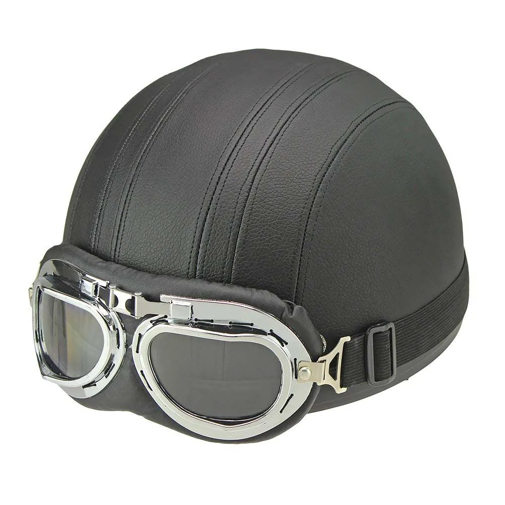 

Half Face Vintage Motorcycle Helmet Men Women Visor Protection Goggles Safety Helmet for Harley Retro Matte Bright Black
