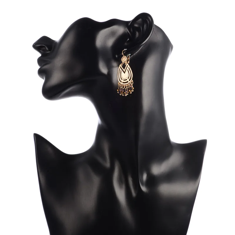 Dorado New Design Trendy Bohemian Hollow Letter V Earrings Long Tassel Resin Beaded  Drop Big Earrings Pendants For Women  (3)