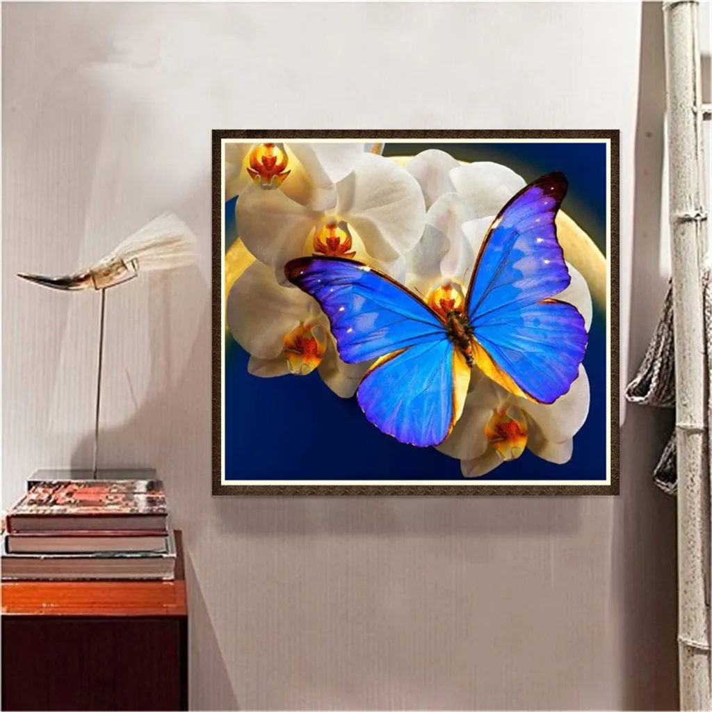5D DIY Алмазная картина голубая бабочка ручной работы горный хрусталь рукоделие Алмазная вышивка крестиком комплект домашнего декора