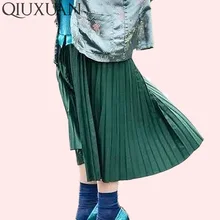 Women Skirts New Fashion Women s High Waist Pleated Solid Color Ankle Length Skirt All match