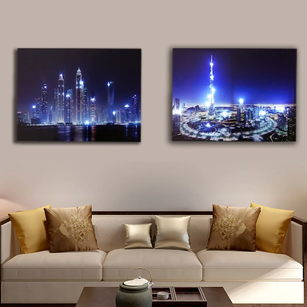 

Burj Khalifa Tower dubai skyline city night wall picture led canvas art light up decor painting artwork printed for living room