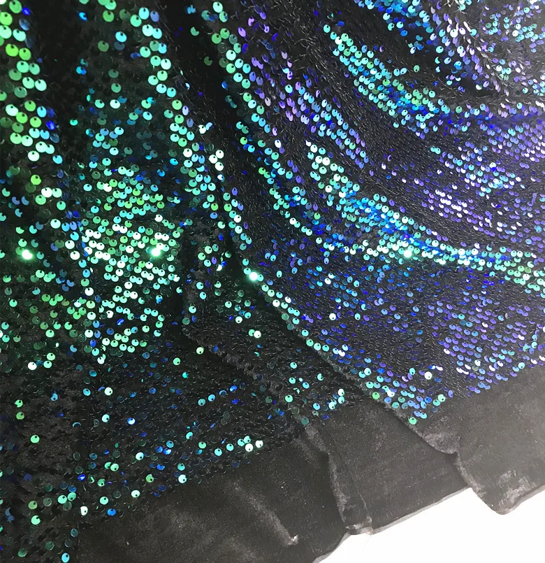 

LASUI 3y=1 lot 2 colors High quality flannel Symphony green red sequins embroidered fabric dress costume dance skirt W0094