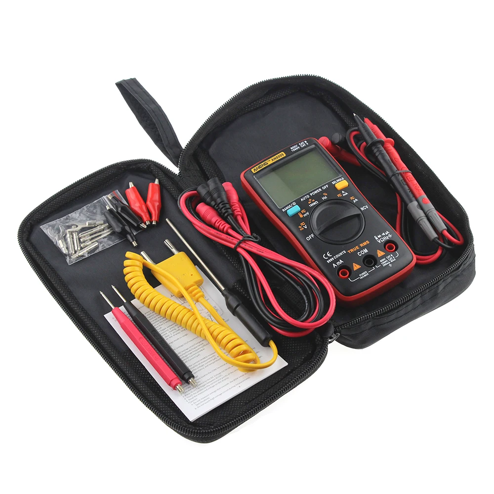 ANENG AN8009 Автоматический цифровой мультиметр NCV Омметр AC/DC Напряжение Амперметр ток температура вольтметр Электрический измеритель - Цвет: Красный
