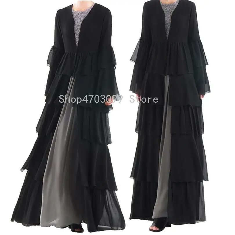 Модная мусульманская абайя jilbaw женское платье шифон Дубай открытый кардиган с