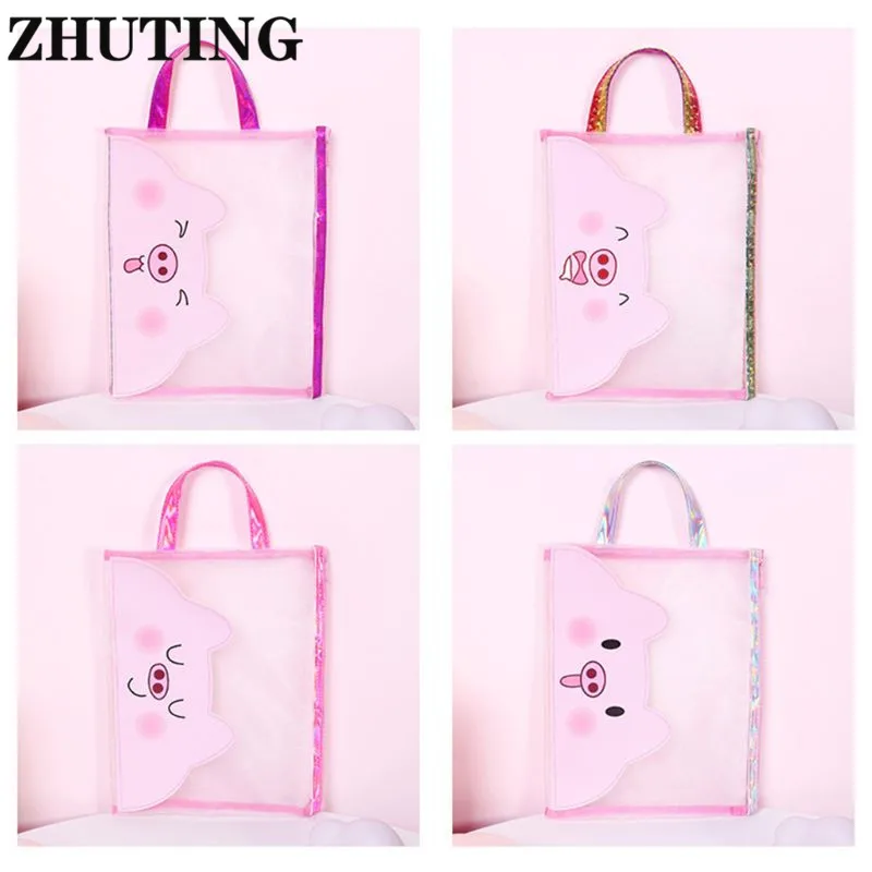 

A4 Cute Pig Document Bag Zipper File Folder Holder Portable Test Paper Pencil Case Student Stationery Creative Gift File Holder