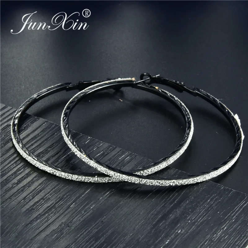 JUNXIN Black/Gold/Silver Color Matte Big Circle Hoop Earrings For Women Men Hip Hop Party Round Large Scrub Earrings Female Male - Image 4