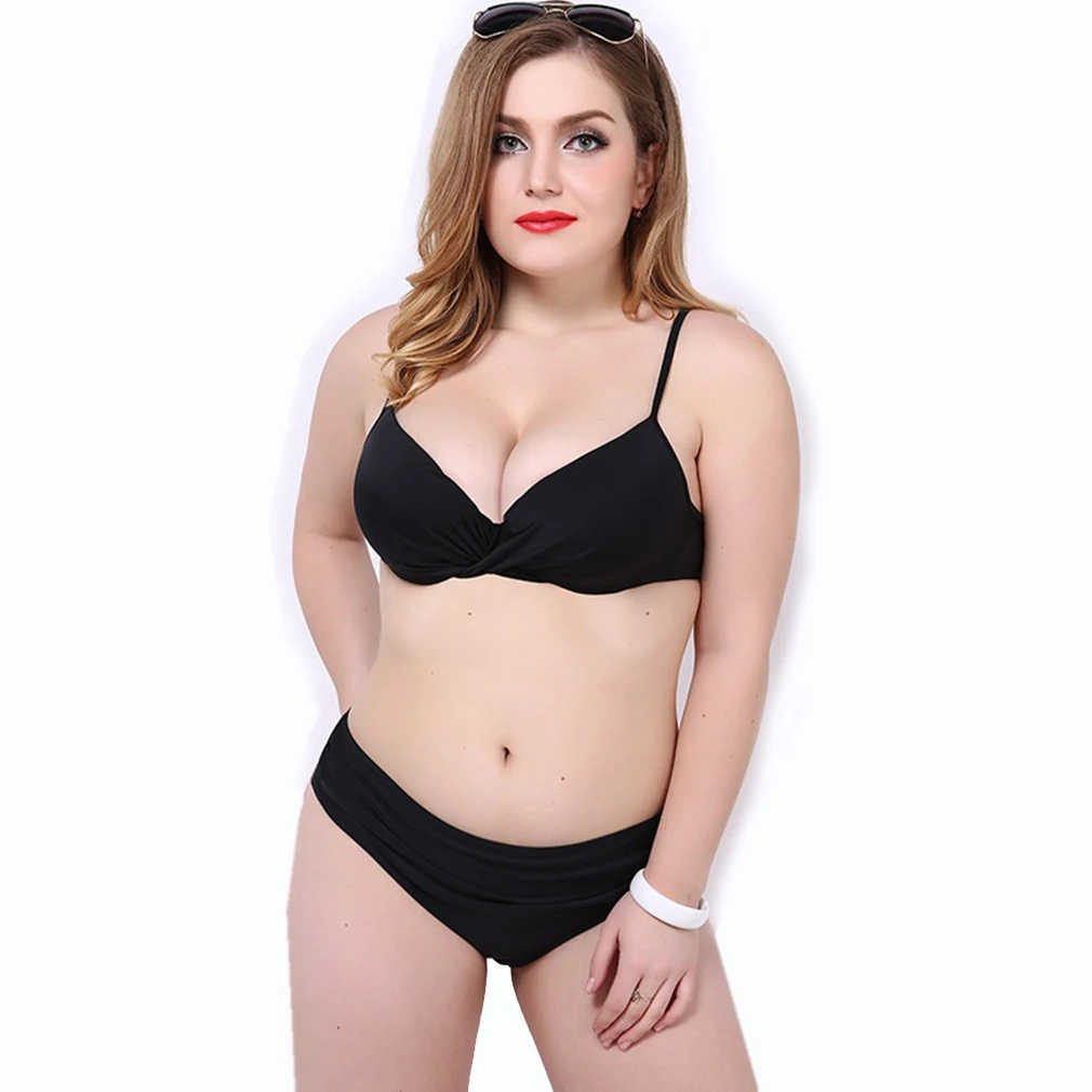 Plus Size Black Bikini Solid Push Up Swimwear Thong Swimsuit Bathing Suit Women Low Waist Maillot De Bain Femme plus-size-black-swimsuit : image Plus Size Black Bikini Solid Push Up Swimwear Thong Swimsuit Bathing Suit Women Low Waist Maillot De Bain Femme plus-size-black-swimsuit