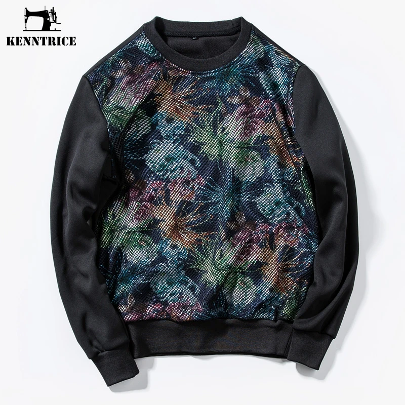 

KENNTRICE Hoodies Men Sweatshirts Flower Printed Hoodies Brand Men Warm Fleece Top O-Neck Sweatshirts Younger Hip Hop Size M-2XL