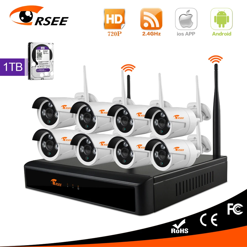 1 ТБ hdd 720 P nvr комплект системы видеонаблюдения poe 8-канальный камера открытый wi-fi
