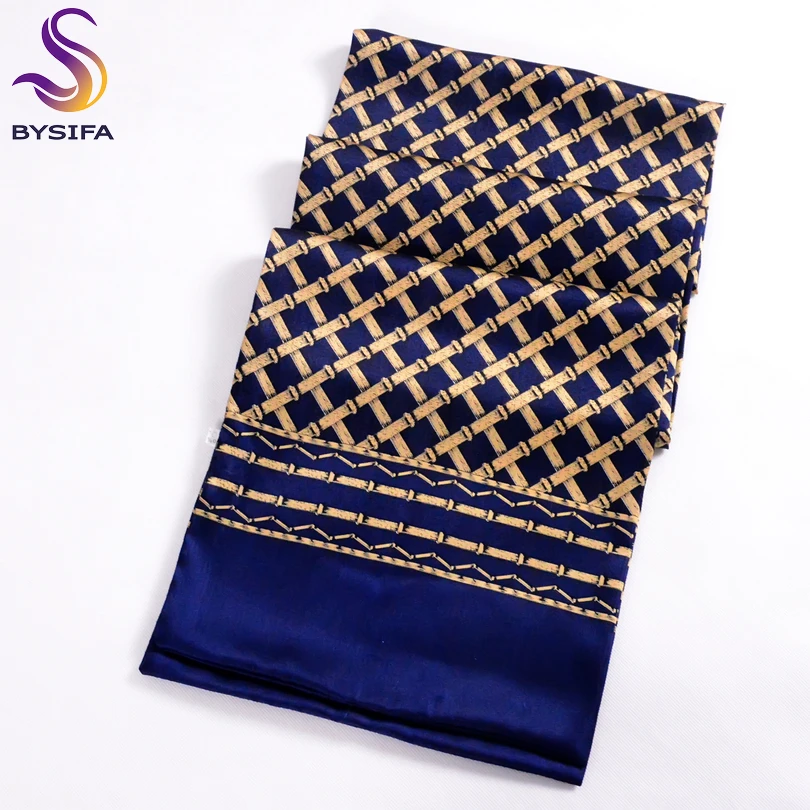 Knitted Scarf Cashmere Scarf Tactical Scarf Neck Wrap Fleece Scarf Polar Fleece Scarf Navy Blue Gold Plaid Men Silk Scarves Fashion Accessories Autumn Winter Male Pure Silk Long Scarves Cravat 160*26cm
