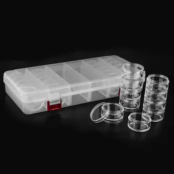 

Clear Plastic Jewelry Beads Storage Box 30 Nail Art Powder Small Round Container Jars Showing Shelf