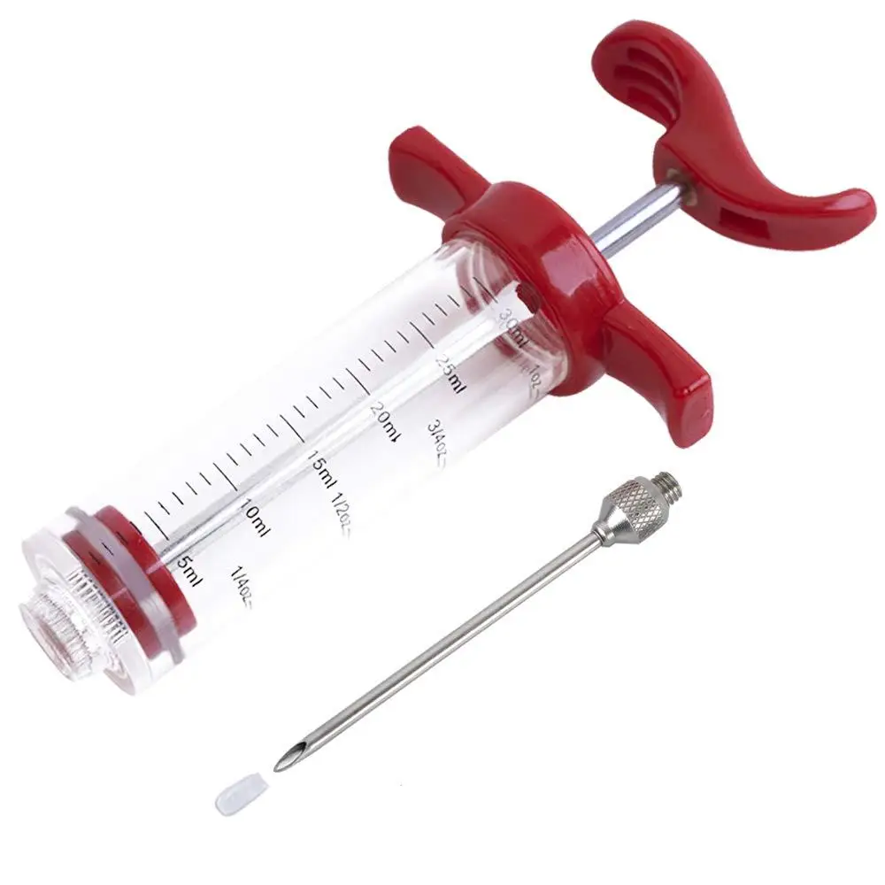 

2019 New Plastic Marinade Injector Syringe with Screw-on Meat Needle for BBQ Grill, 1-oz, Red