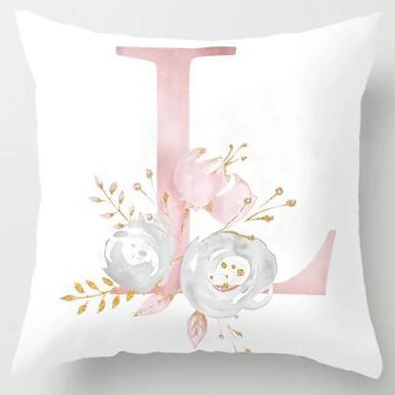 45*45cm Exquisite Alphabet Print Pillow Case Polyester Non-Toxic Washable Hidden Zipper Closure Pillowcase PP25