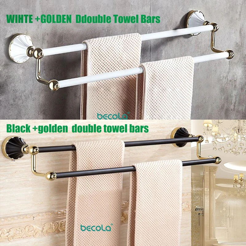 BECOLA Hotel Bathroom Double Towel Bar White golden towel bars European