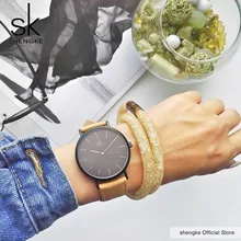 Shengke Brand New Fashion Simple Style Top Famous Luxury brand quartz watch Women casual Leather watches hot Clock Reloj Mujer