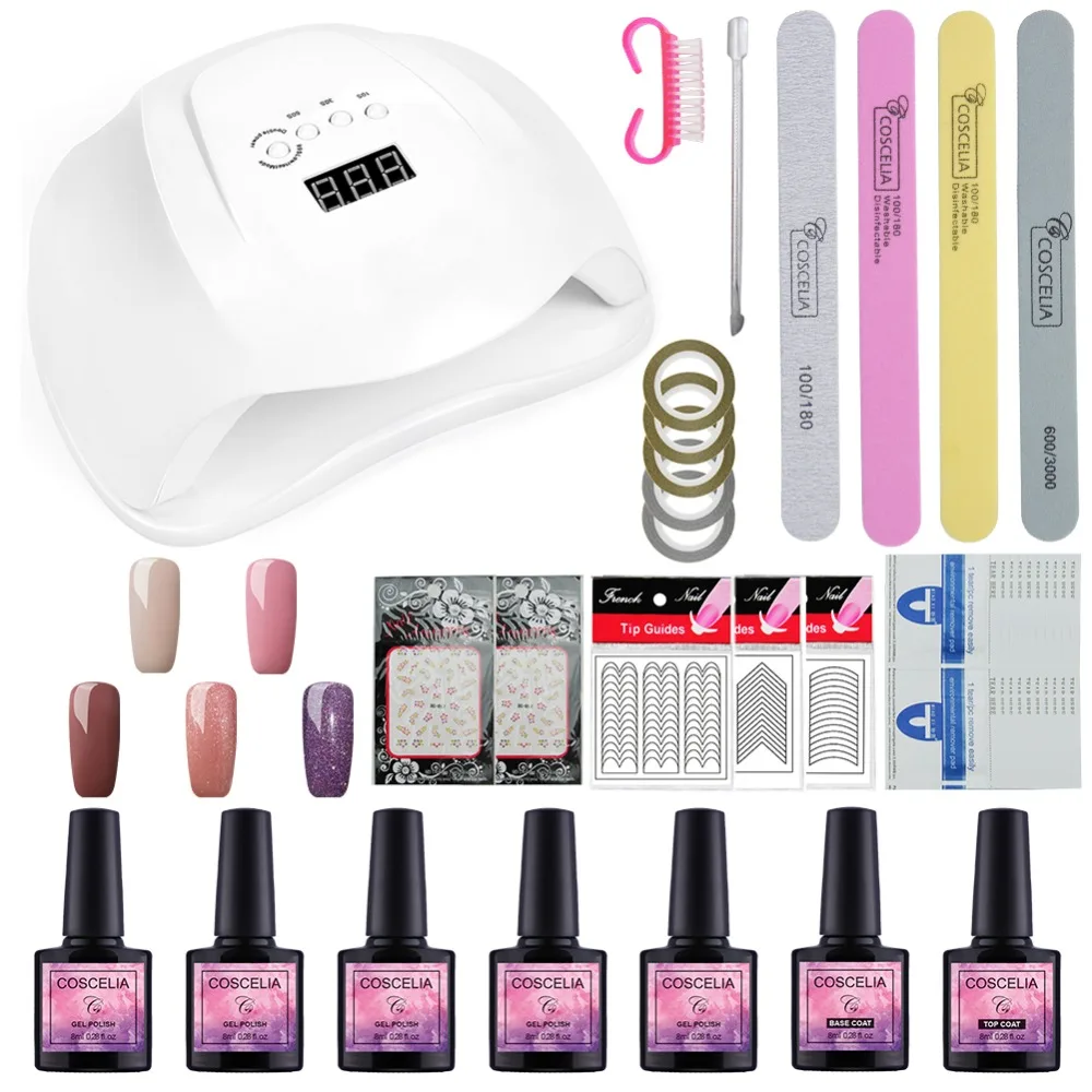 

COSCELIA Nail Art Set Nail 54W UV Led Lamp Dryer Manicure Tools Set 8ml Soak Off Nail Polish Gel Varnishes Nail Polish