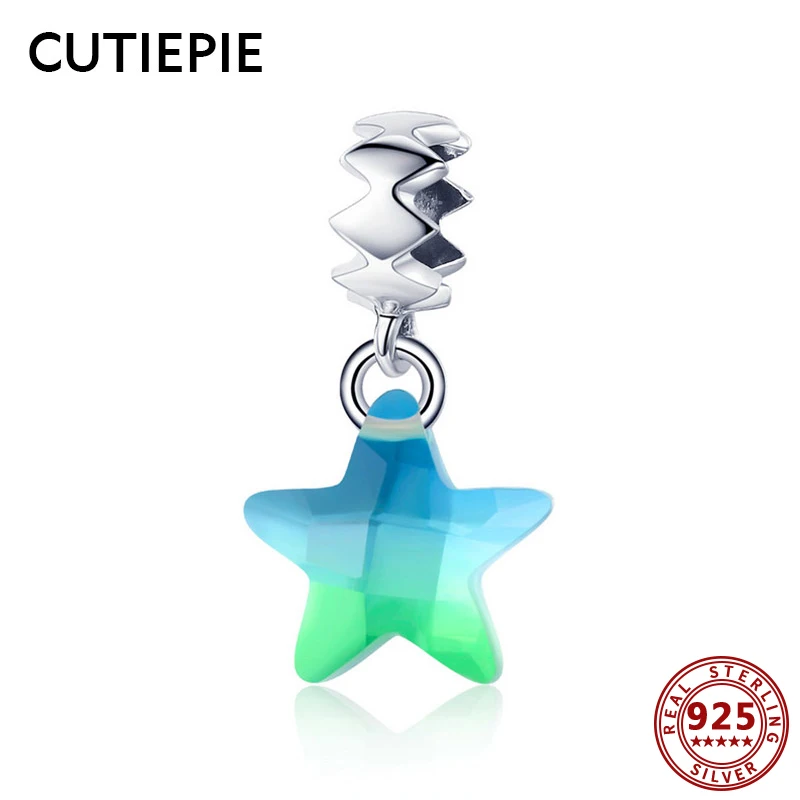 

CUTIEPIE 100% Real 925 Sterling Silver Colorful Star Cubic Zircon Beads Charm Fit for Bracelet Necklace DIY Pendant Jewelry Gift