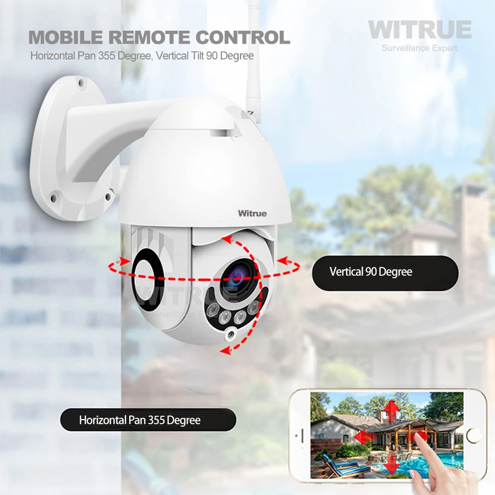 

PTZ IP Camera 1080P WiFi Wireless Outdoor Waterproof Two Way Audio 64G TF Card Recording Mobile View Surveillance CCTV Camera