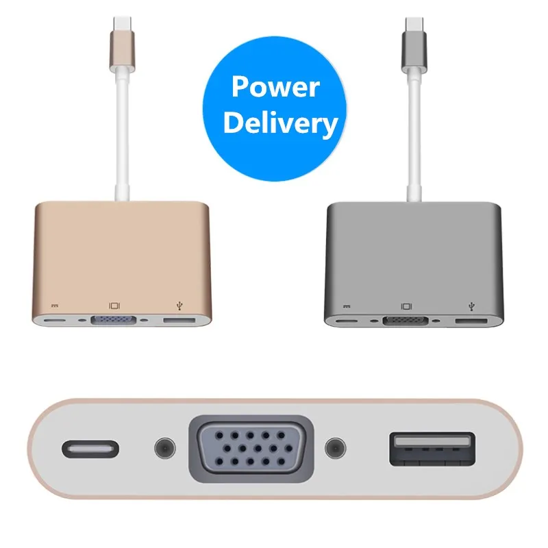 

Type C USB 3.1 to HDMI / VGA Converter Adapter 3 in 1 HDMI HUB Charge for MacBook 12 Free ShIpping
