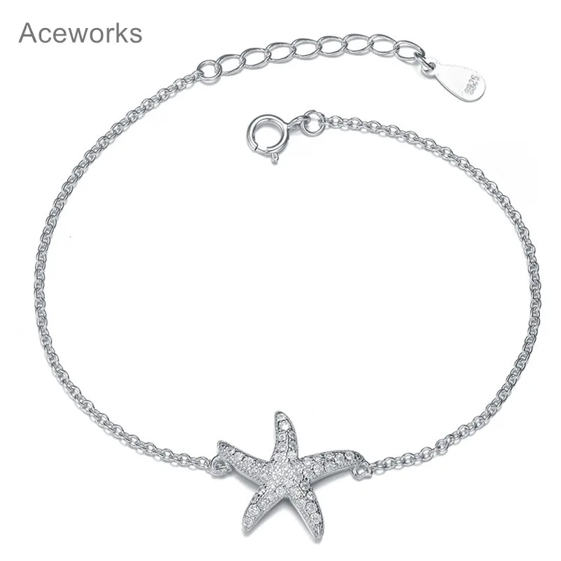 Aceworks Silver Starfish Charm Bracelet Real S925 Sterling Aceworks Silver Starfish Charm Bracelet
