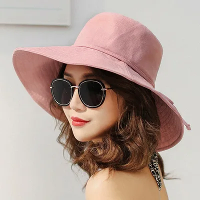 Весна лето солнцезащитные шляпы для женщин с большими широкими полями хлопок Панама Шляпа Пляжная Панама шляпа козырек Приморский Chapeau Femme - Цвет: pink