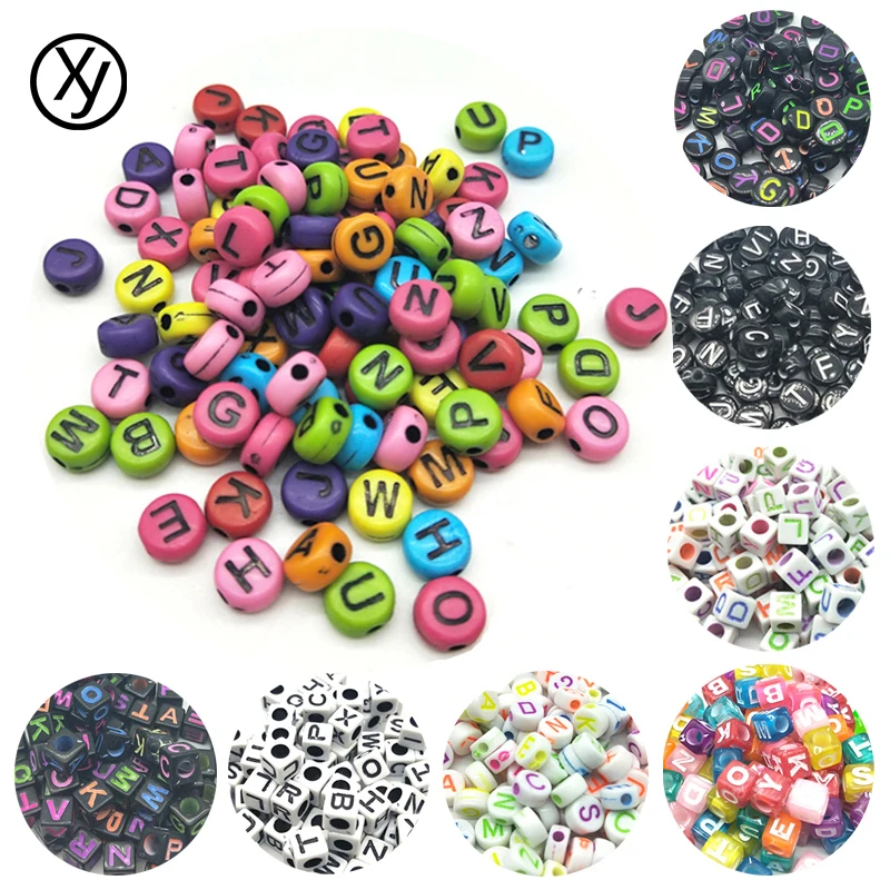 

DIY 100pcs/lot 7mm Beads Handmade Round Square Colorful Alphabet/Letter Acrylic Beads for Bracelet Necklace Random letter Gift