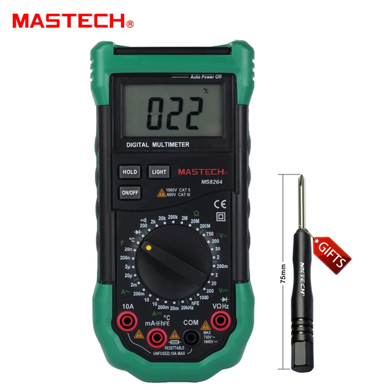

MASTECH MS8264 DMM Digital Multimeter AC/DC Volt Amp Res Cap Temp hFE Tester