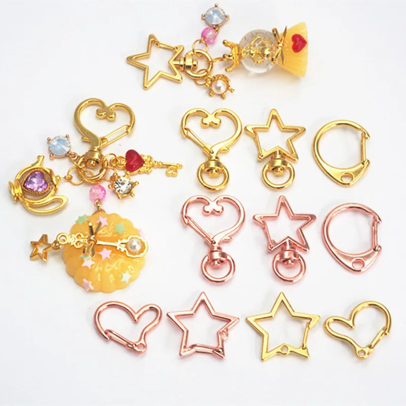 

10pcs/lot Heart Star Lobster Clasp Clips Key Hooks Keychain Split Ring DIY Bag Jewelry DIY Handmade approx 28-30mm