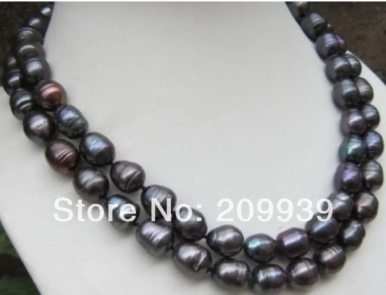 

huij 003206 huge 11-13MM AA+ NATURAL TAHITIAN BLACK BAROQUE PEARL NECKLACE 34"14K