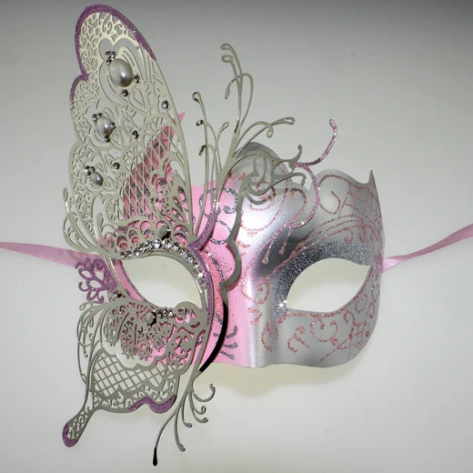 Luxurious Butterfly Venetian Costume Mask with Metal Design and Rhinestones