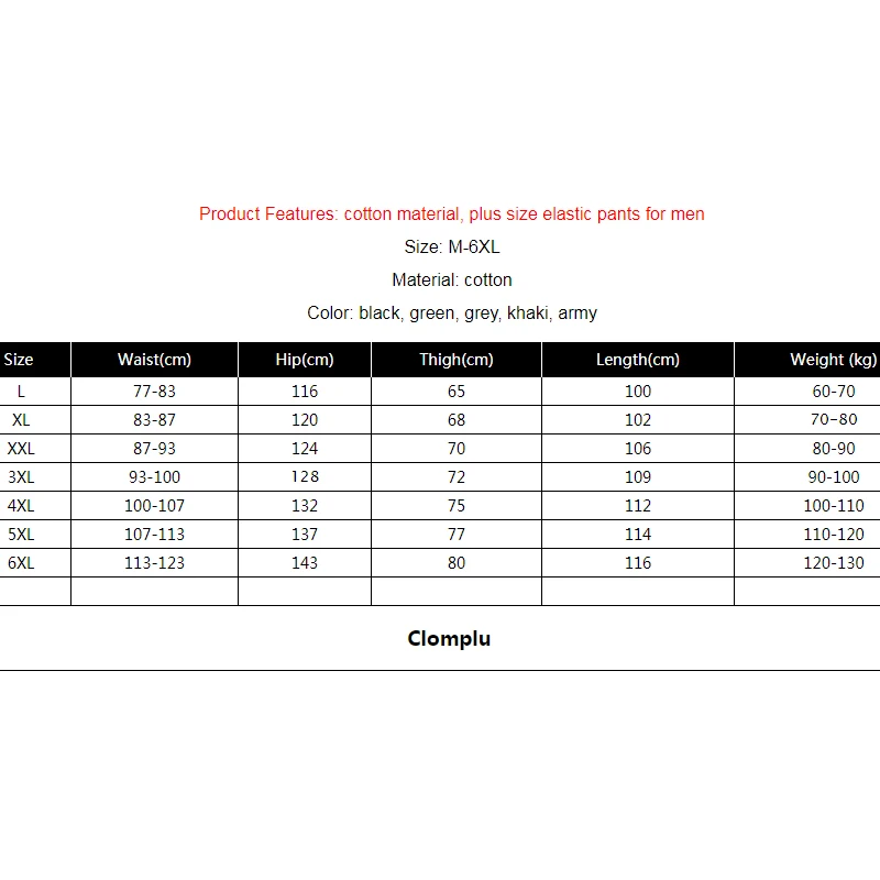 Clomplu карго Брюки мужские эластичные талии длинные брюки хлопок Мягкий Плюс Размер 6XL Брюки с карманами стрейч гибкий Повседневный стиль