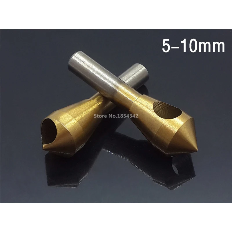 2pcs Set 5 10MM Titanium Countersink Deburring Drill Bit Taper Hole