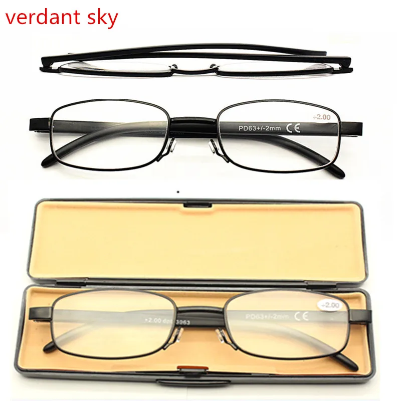 

2018 Optics Glass Lens Silver Metal Frame Reading Glasses Pencil Type Tube Box Random Mirror Eyeglasses Degree +150 200 250 300