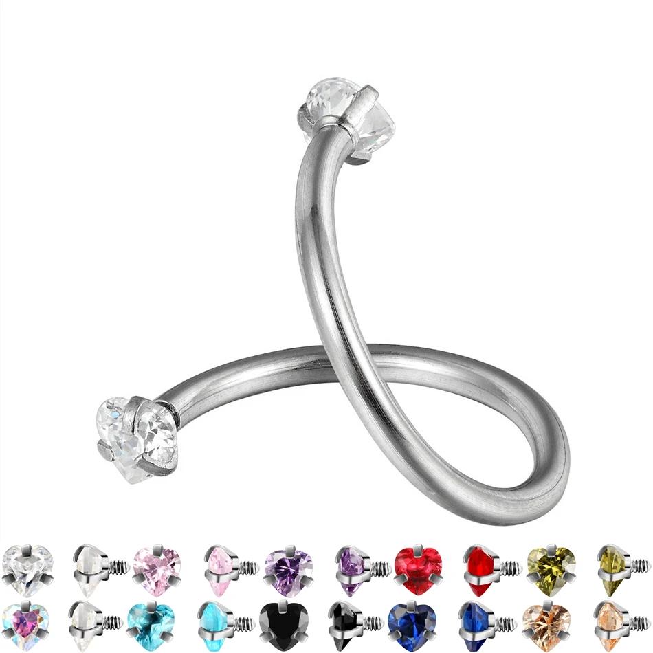 G23titan 10 Colors Zircon Surgical Steel Body Spiral