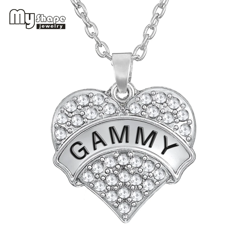 

my shape Grandma Pendant Necklace Gammy Family Jewelry Lobster Heart Pendant Blue Pink Rhinestone Women Necklace Best Gift